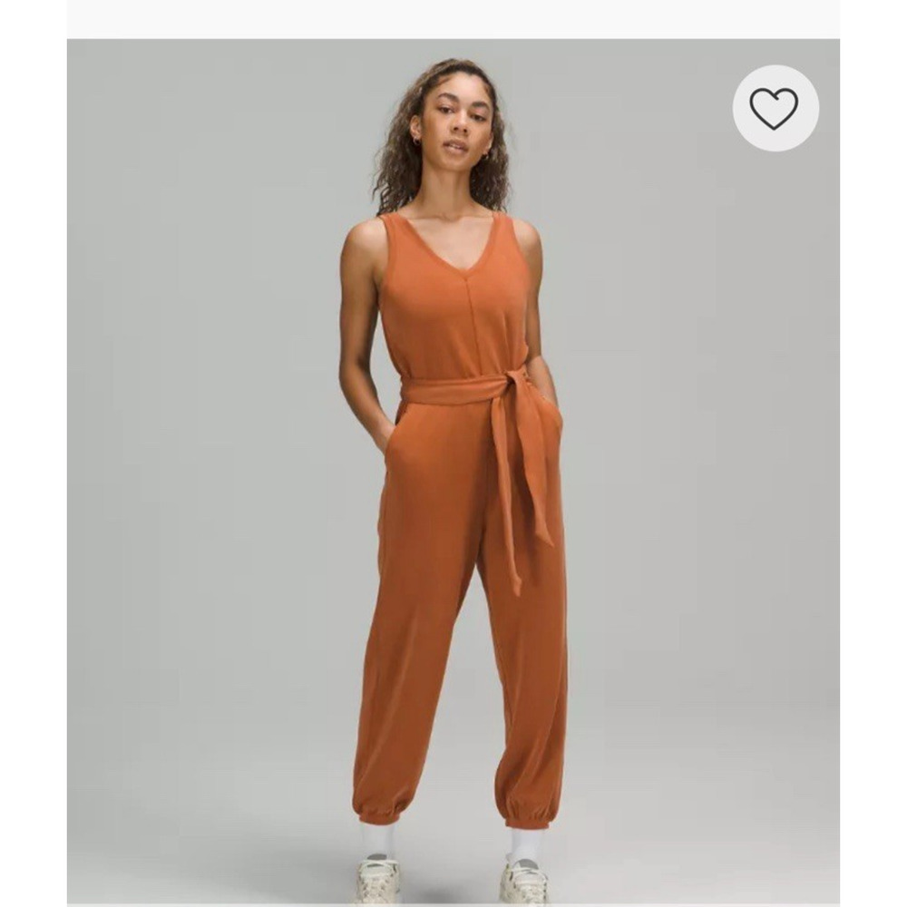 Lululemon Athletica Jumpsuit Wide Leg‎ Sleeveless Tie Waist Tan Women's